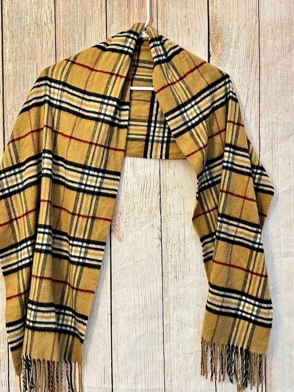V.Fraas Plaid Scarf in mustard & Black, fringe, acrylic